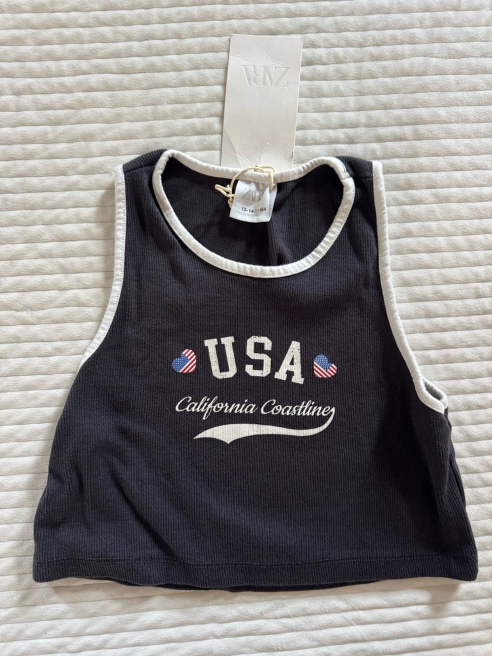 Zara Black Tank Top with White Trim and USA Graphic